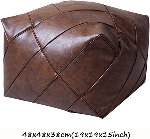 SoOSSN Premium Leather Pouf Unstuffed Moroccan Pouffe,Square Resting Foot Stool,Bean Bag Chair,Modern Footrest Pouf Cover Storage Solution ( Color : Brown , Size : 19x19x15inch )