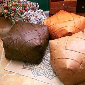 SoOSSN Premium Leather Pouf Unstuffed Moroccan Pouffe,Square Resting Foot Stool,Bean Bag Chair,Modern Footrest Pouf Cover Storage Solution ( Color : Brown , Size : 19x19x15inch )