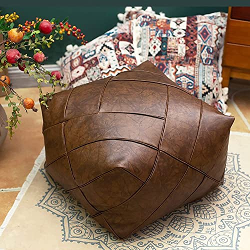 SoOSSN Premium Leather Pouf Unstuffed Moroccan Pouffe,Square Resting Foot Stool,Bean Bag Chair,Modern Footrest Pouf Cover Storage Solution ( Color : Brown , Size : 19x19x15inch )