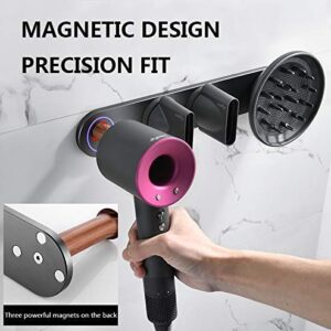 Wall Mount Hair Dryer Holder,Magnet Bracket Stand Holder Storage Rack Organizer Hair Blow Dryer, Power Plug, Diffuser and Nozzle,Aluminum (Gray(Silvery)