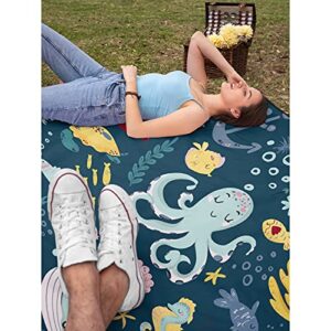 Thuswarm Cute Blue Sea Creatures Octopus Whale Flannel Blanket for Autumn Winter Gifts Warm Cozy Soft Funny Print Throw for Bed Couch Sofa 50”×40” Small for Kid