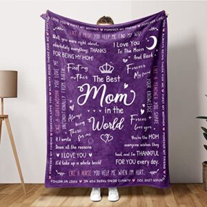 benecharm gifts for mom, mothers day blanket gifts for mom 60"x50" - mom birthday gifts from daughter son, i love you mom gifts soft cozy throw blanket (purple)