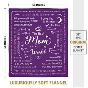 BeneCharm Gifts for Mom, Mothers Day Blanket Gifts for Mom 60"x50" - Mom Birthday Gifts from Daughter Son, I Love You Mom Gifts Soft Cozy Throw Blanket (Purple)