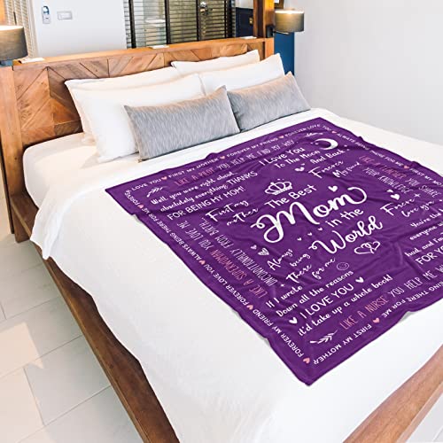 BeneCharm Gifts for Mom, Mothers Day Blanket Gifts for Mom 60"x50" - Mom Birthday Gifts from Daughter Son, I Love You Mom Gifts Soft Cozy Throw Blanket (Purple)