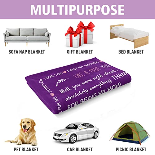 BeneCharm Gifts for Mom, Mothers Day Blanket Gifts for Mom 60"x50" - Mom Birthday Gifts from Daughter Son, I Love You Mom Gifts Soft Cozy Throw Blanket (Purple)