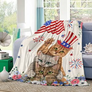 flannel fleece throw blanket cute cat usa flag independence day star poppy floral,lightweight cozy warm throws patriotic fireworks on cotton,soft plush blankets for all seasons,bed couch car 50x60in