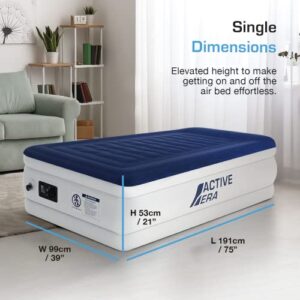 Active Era Luxury Twin Size Air Mattress (Single) - Elevated Inflatable Air Bed, Electric Built-in Pump, Raised Pillow & Structured I-Beam Technology, Height 21"