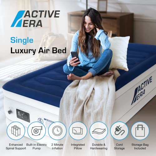 Active Era Luxury Twin Size Air Mattress (Single) - Elevated Inflatable Air Bed, Electric Built-in Pump, Raised Pillow & Structured I-Beam Technology, Height 21"