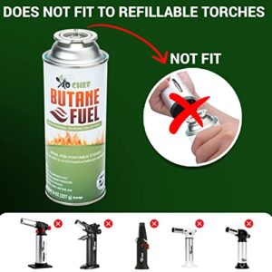 Jo Chef Butane Fuel Canister, 8. 8 oz Butane Cylinder, Pure Refined Butane Gas for Camping Stove Or Use Directly with Brûlée Kitchen Blow Torch Head (1 Can)