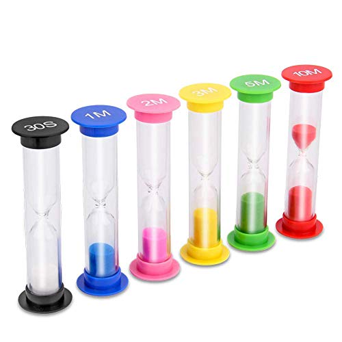 Sand Timer, KISEER 6 Pcs Colorful Hourglass Sandglass Sand Clock Timers Set 30sec / 1min / 2mins / 3mins / 5mins / 10mins for Brushing Children's Teeth, Cooking, Game, School, Office