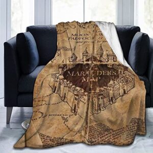 fleece throw blanket for couch sofa or bed, mar-auders map soft fuzzy plush blanket, luxury flannel lap blanket, super cozy and comfy for all seasons 80x60 inch