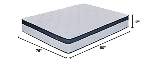 Olee Sleep 12 Inch Euro Top Gel Memory Foam Spring Hybrid Mattress Full, Mid Night, Mattress In a Box, King