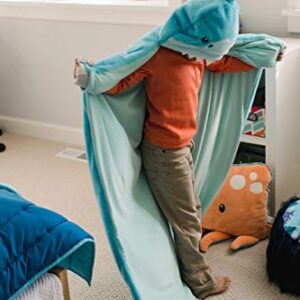 Soft Landing | Everyday Escapes | Character Hooded & Weighted Blanket – Removable 3 lbs. Weights – Ocean Shark