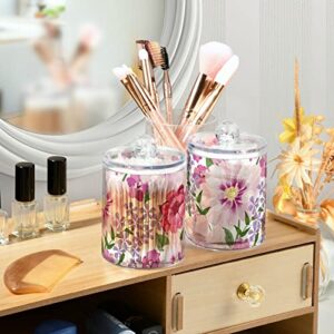 SUABO Plastic Jars with Lids,Pink Flower White St Storage Containers Wide Mouth Airtight Canister Jar for Kitchen Bathroom Farmhouse Makeup Countertop Household,Set 2