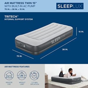 SLEEPLUX Durable Inflatable Air Mattress with Built-in Pump, Pillow and USB Charger, 15" Tall Twin