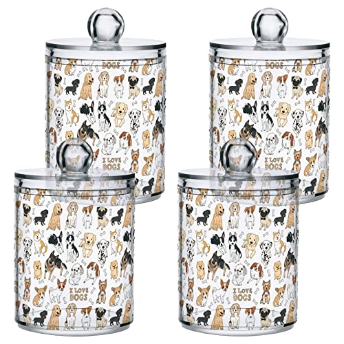 xigua 2 Pack Dogs Pattern Apothecary Jars with Lid, Qtip Holder Storage Containers for Cotton Ball, Swabs, Pads, Clear Plastic Canisters for Bathroom Vanity Organization (10 Oz)