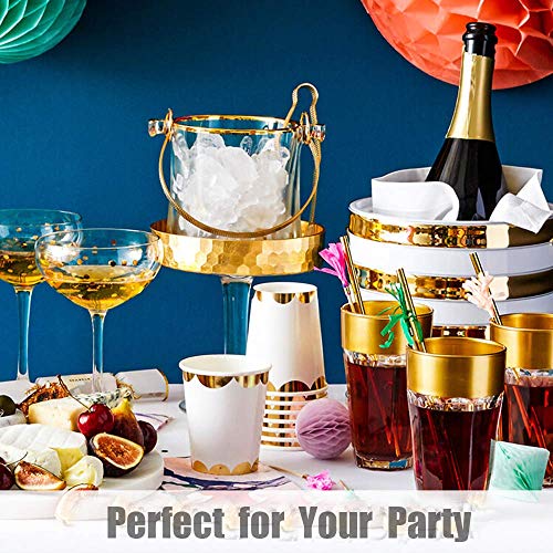 ALINK Gold Foil Paper Straws, Biodegradable Disposable Drinking Straws for Birthday, Wedding, Bridal/Baby Shower, Christmas Decorations and Party Supplies, Pack of 100