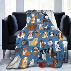 perinsto cute dogs animal pattern throw blanket ultra soft warm all season decorative pet dog fleece blankets for bed chair car sofa couch bedroom 50"x40"