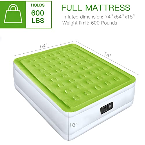 YENING Full Size Air Mattress with Built in Pump Raised Double Blow up Bed Inflatable Camping Airbed Electric 18 Inch Tall