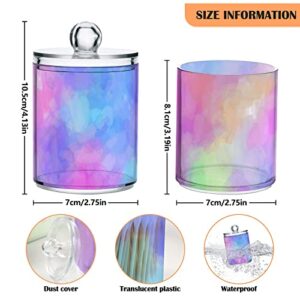 4 Pack Qtip Holder Dispenser Rainbow Tie Dye Iridescent Dharma Dye Cotton Ball Cotton Swab Cotton Round Pads Floss Clear Bathroom Storage Containers Plastic Apothecary Jars with Lids