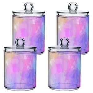 4 Pack Qtip Holder Dispenser Rainbow Tie Dye Iridescent Dharma Dye Cotton Ball Cotton Swab Cotton Round Pads Floss Clear Bathroom Storage Containers Plastic Apothecary Jars with Lids