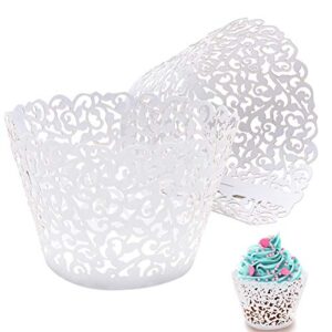 50pcs white cupcake wrappers lace cupcake liners laser cut cupcake papers cupcake cups cases for wedding/birthday party decoration