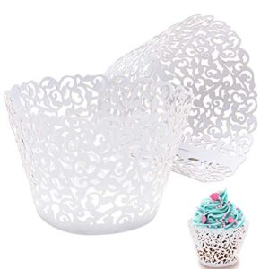 50pcs white Cupcake Wrappers Lace Cupcake Liners Laser Cut Cupcake Papers Cupcake Cups Cases for Wedding/Birthday Party Decoration