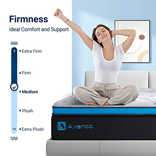 Avenco Mattress in a Box Queen, 12 Inch Medium Firm Hybrid Mattress for Queen Size Bed, Innerspring and Gel Memory Foam Mattress with Edge Support, CertiPUR-US Certified