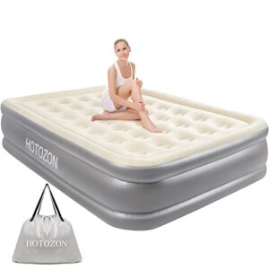 hotozon queen air mattress with built-in pump, 18" foldable air bed with carry bag, luxury elevated inflatable air mattresses, blow up airbed for home, camping & guests, grey