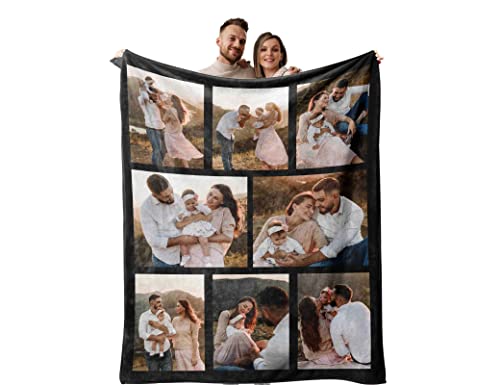 Custom Blankets, Personalized Picture Blanket With Photos Text ,Customized Throw Blanket Gift For Mother Father Friends Birthday Christmas Halloween Fathers Mothers Valentines Day GiftPHOTO 07