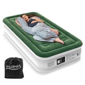 zearna twin air mattress with built pump, 16" durable blow up mattress airbed, comfortable top surface inflatable mattress for camping home & portable travel