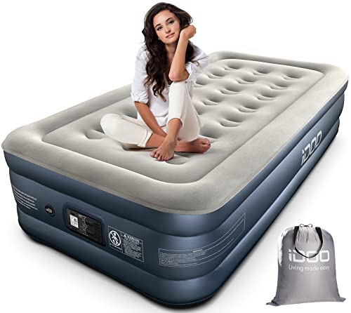 iDOO Twin Air Mattress, Double High Adjustable Blow Up Mattress with Built-in Pump, Comfortable Top Surface Inflatable Airbed for Home Portable Travel, 75x39x18in, 550lb MAX