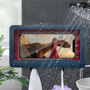 QeeHeng Shower Phone Holder, Waterproof Cell Phone Holder Box, Bathroom Phone Shelf Shower Glass Mirror Shower Mount Box Phone Holder Waterproof, Anti-Fog (Blue)