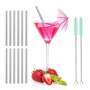 teivio 12 pack + cleaning brush, 5-inch extra short reusable stainless steel drink straws for cocktails, small glasses or cups (silver)