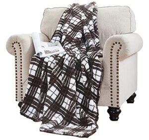 elle home oversized sherpa throw - soft warm flannel fleece blanket, for bed and couch - oversized throw 50" x 70", black and white plaid