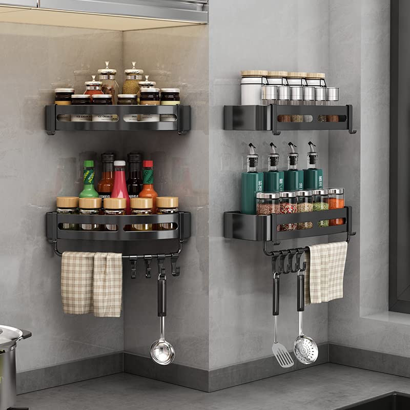 QWWSS Shower Caddy, Non-Marking self-Adhesive Shower with Removable 4 hooksframebathroom Must Haves，SUS304 Black Shower Organizer,Kitchen Spice rack-2-pack