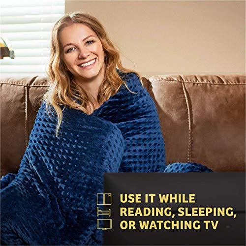 Becuddled Adult Weighted Blanket, Queen Size 60”x80” 20 lbs - Heavy Cooling Blanket for Better Sleep - Luxury Removable Duvet Cover Included - 100% Cotton with Premium Glass Beads, (Grey/Navy)