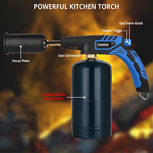 Sondiko Powerful Cooking Propane Torch Cooing Torch - Flame Thrower Fire Gun Grill Gun, Charcoal Lighter Campfire Starter(Propane Tank Not Included)