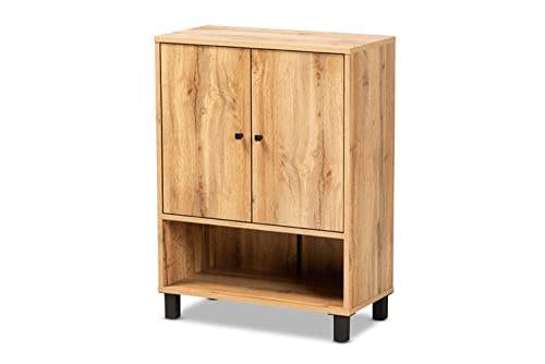 Baxton Studio Shoe Cabinet with Oak and Black ATSC1613-Wotan Oak-Shoe Cabinet