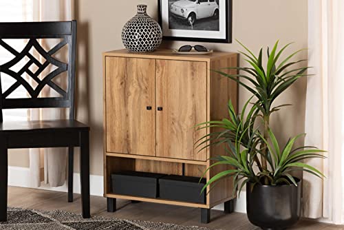 Baxton Studio Shoe Cabinet with Oak and Black ATSC1613-Wotan Oak-Shoe Cabinet