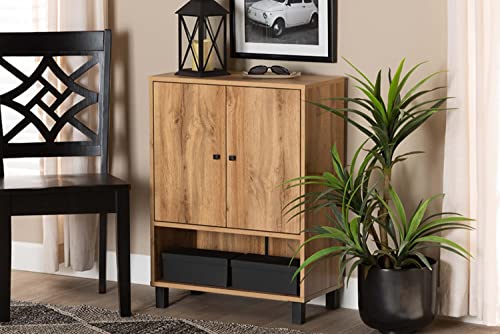 Baxton Studio Shoe Cabinet with Oak and Black ATSC1613-Wotan Oak-Shoe Cabinet