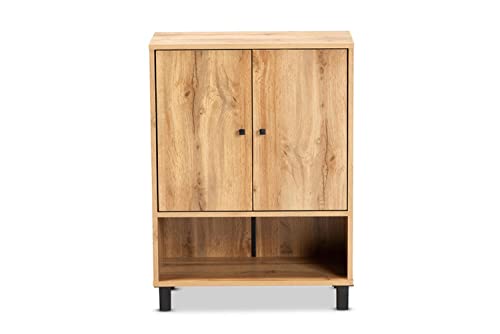 Baxton Studio Shoe Cabinet with Oak and Black ATSC1613-Wotan Oak-Shoe Cabinet