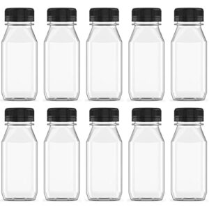 hulless 10 pcs 8 ounce plastic juice bottle drink containers juicing bottles with black lids, suitable for juice, smoothies, milk and homemade beverages
