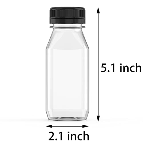 Hulless 10 Pcs 8 Ounce Plastic Juice Bottle Drink Containers Juicing Bottles with Black Lids, Suitable for Juice, Smoothies, Milk and Homemade Beverages