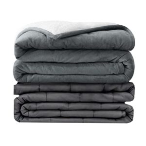 weighted idea weighted blanket queen size 15lbs 60" x 80" with sherpa & fleece removable duvet cover for adults (dark grey, comfortable fabric)
