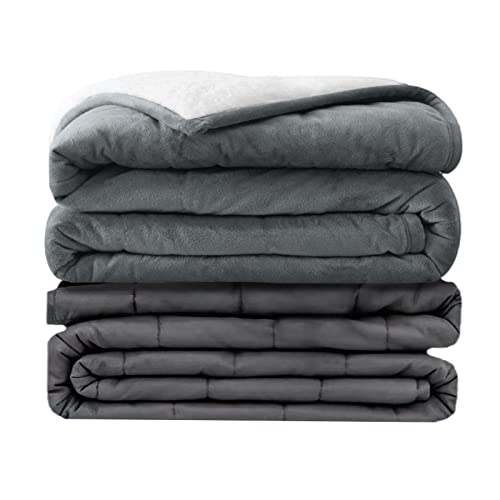 Weighted Idea Weighted Blanket Queen Size 15lbs 60" x 80" with Sherpa & Fleece Removable Duvet Cover for Adults (Dark Grey, Comfortable Fabric)