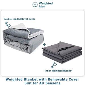 Weighted Idea Weighted Blanket Queen Size 15lbs 60" x 80" with Sherpa & Fleece Removable Duvet Cover for Adults (Dark Grey, Comfortable Fabric)