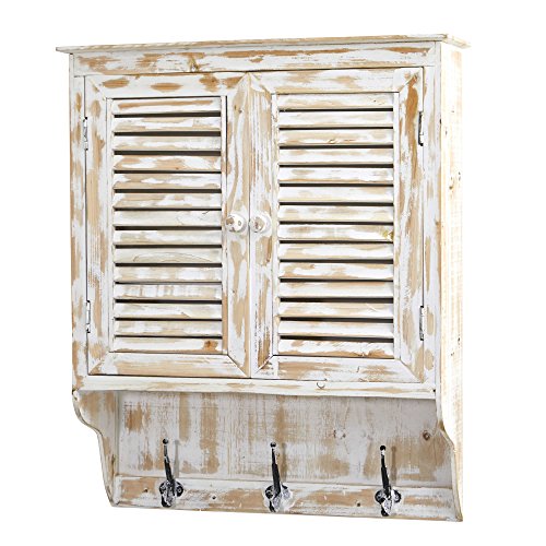 Nearly Natural 32 in. White Washed Hooks Wall Cabinet, 8x27x32