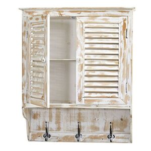 Nearly Natural 32 in. White Washed Hooks Wall Cabinet, 8x27x32