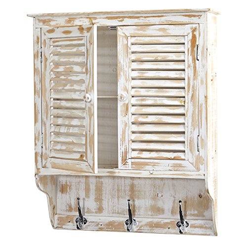 Nearly Natural 32 in. White Washed Hooks Wall Cabinet, 8x27x32